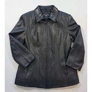 Vintage 90's Black Leather Jacket Women's L Black Soft Leather Fourteen Zero